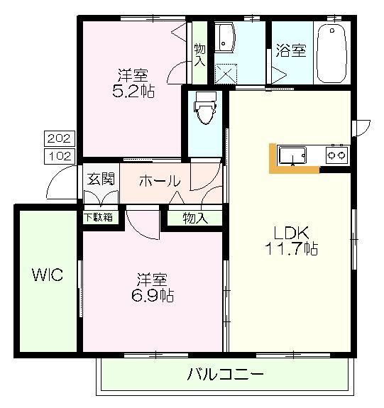 パークハイツC(2LDK/2階)の間取り写真