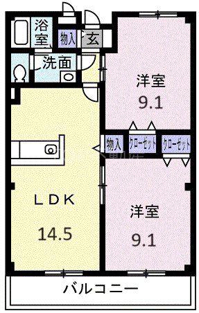 プライド(2LDK/9階)の間取り写真