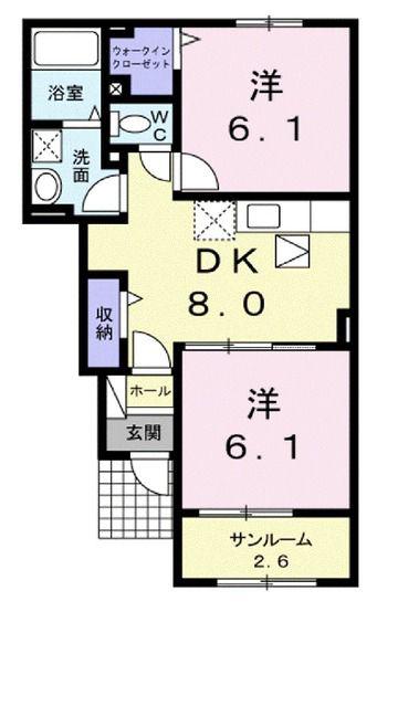 イニシャル(2DK/1階)の間取り写真