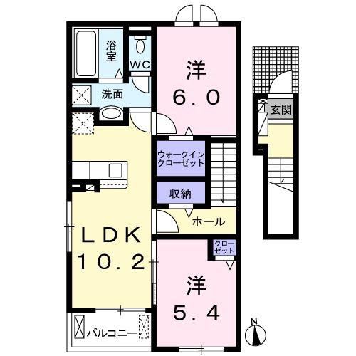 クロシェットK(2LDK/2階)の間取り写真