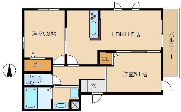 D-ROOM YOURS RESIDENCE(2LDK/3階)の間取り写真