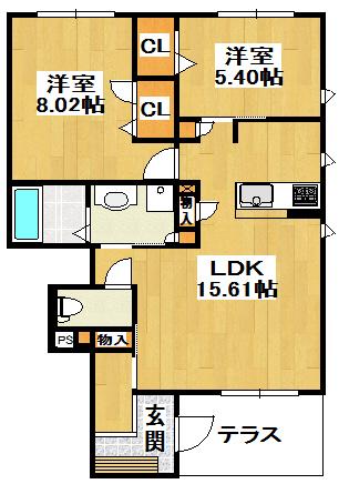 HIGHLIFE御殿山A棟(2LDK/1階)の間取り写真