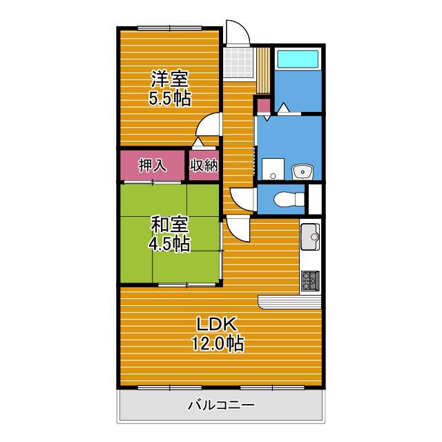 クレアヤマモト(2LDK/1階)の間取り写真