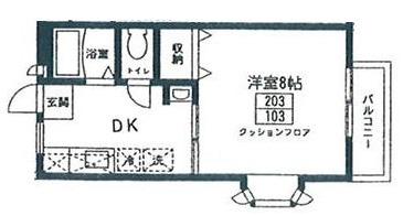 ウィング1(1K/2階)の間取り写真
