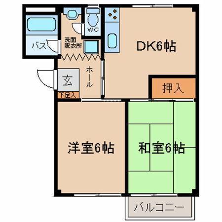 ソシアル8(2DK/1階)の間取り写真