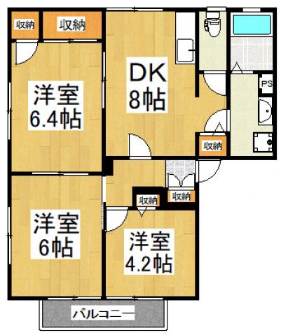 エクセル岸A(3DK/1階)の間取り写真