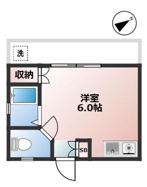 ミワハイツ(ワンルーム/2階)の間取り写真
