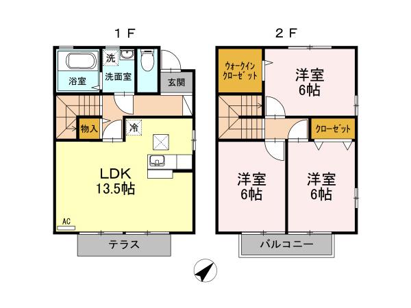 ペニーレーン D棟(3LDK/1階)の間取り写真