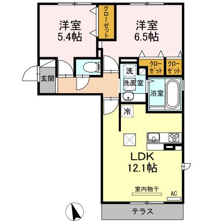 セキュレア須屋 A棟(2LDK/1階)の間取り写真
