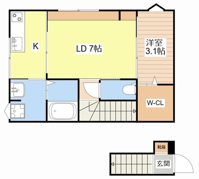 BILLS 颯(1LDK/2階)の間取り写真