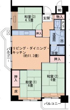 UR武庫川 9号棟(3LDK/4階)の間取り写真