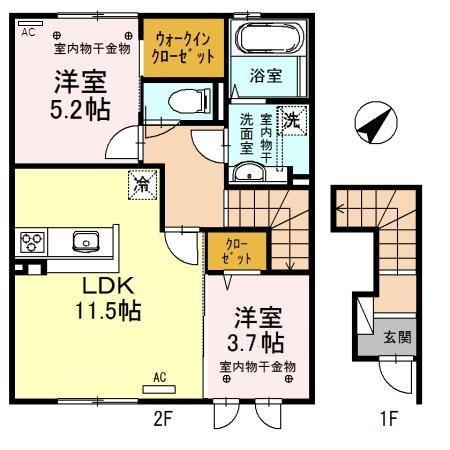 ドミール ゼン(2LDK/2階)の間取り写真