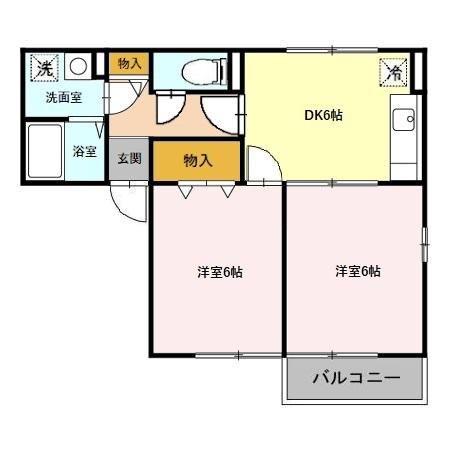 スクエア(2DK/2階)の間取り写真