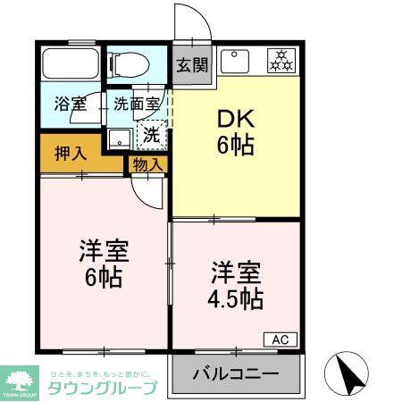 コーポふじII(2DK/1階)の間取り写真
