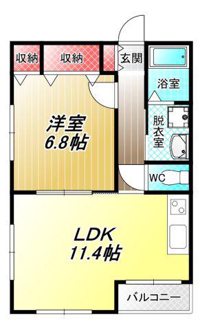 ラミュー八尾木東(1LDK/2階)の間取り写真
