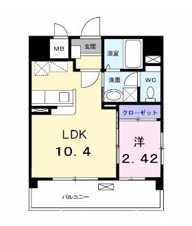 エスペランサ大橋(1LDK/8階)の間取り写真