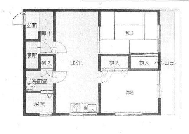 法城ビル(2LDK/5階)の間取り写真