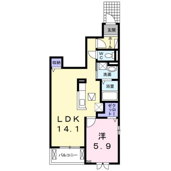 レゾンドIII 古市橋(1LDK/1階)の間取り写真