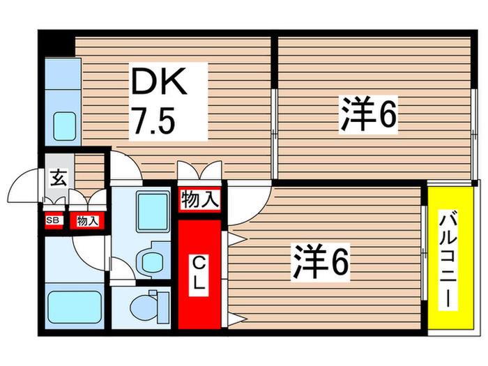 ヴィレヂ・ハピネス3 B棟(2DK/4階)の間取り写真