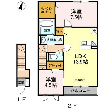 ジュパンスクルート(2LDK/2階)の間取り写真