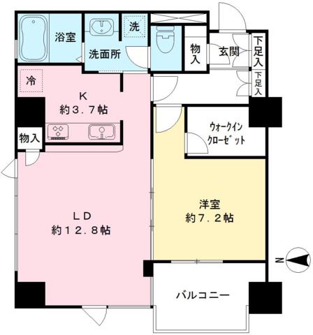 京王アンフィール高幡(1LDK/7階)の間取り写真