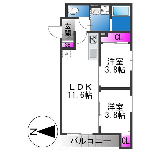 TIO FLEUR(2LDK/3階)の間取り写真