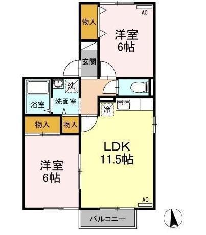 セジュール松縄B棟(2LDK/1階)の間取り写真