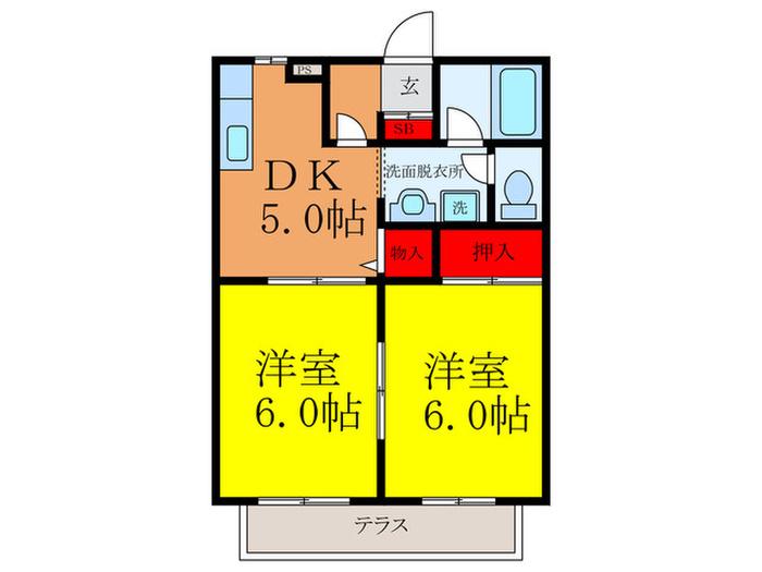 エバーコート高槻(2DK/1階)の間取り写真