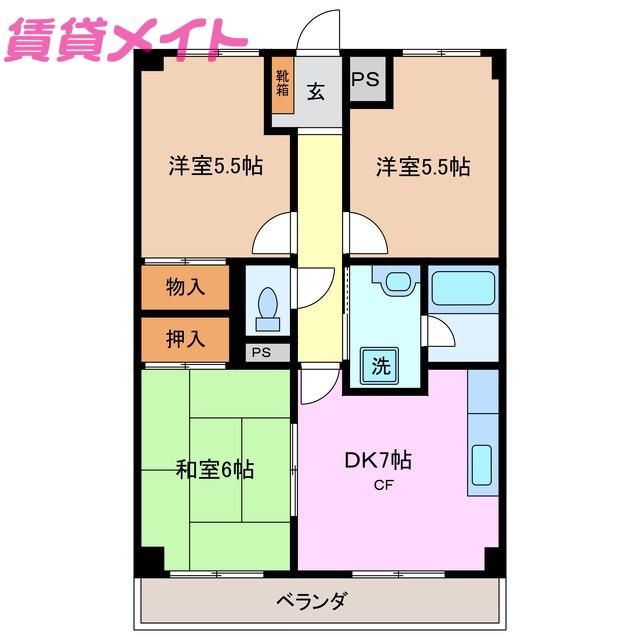 グリーンヒル山の手(3DK/1階)の間取り写真