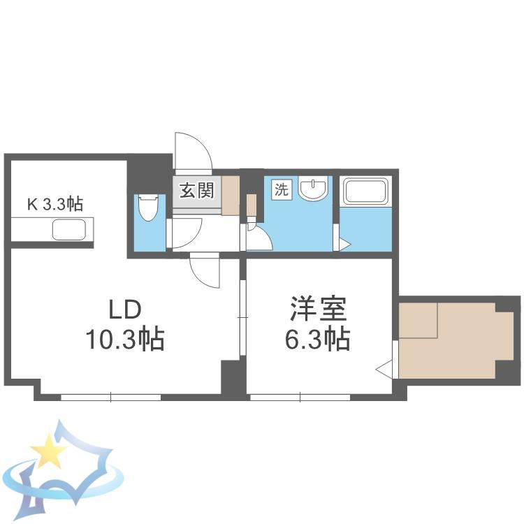 発寒サーティスI番館(1LDK/3階)の間取り写真