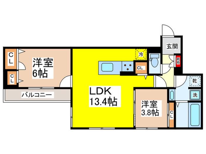D-ROOM東本町(2LDK/2階)の間取り写真