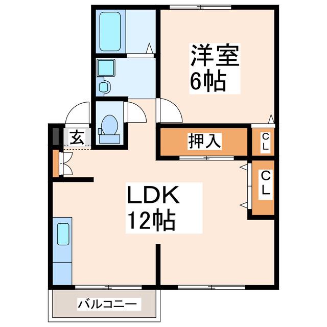 エステートピア園田II(1LDK/2階)の間取り写真