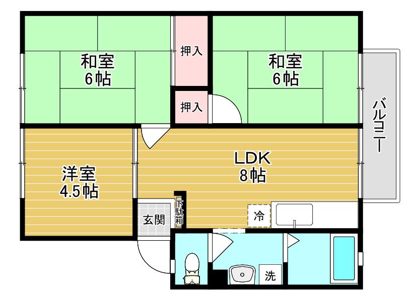 ウインディア南平台A棟(3DK/2階)の間取り写真