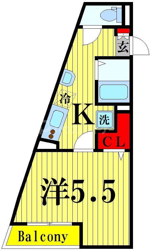 SQUARES NISHIARAI(1K/2階)の間取り写真