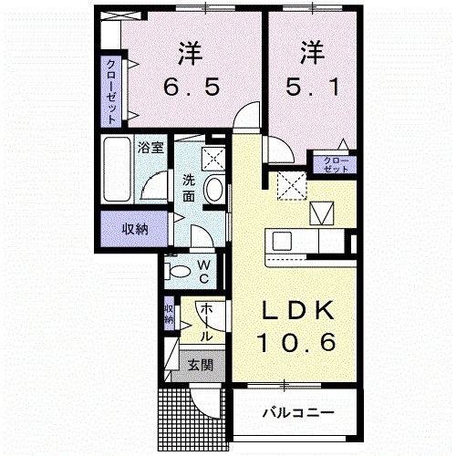 アット横小路(2LDK/1階)の間取り写真