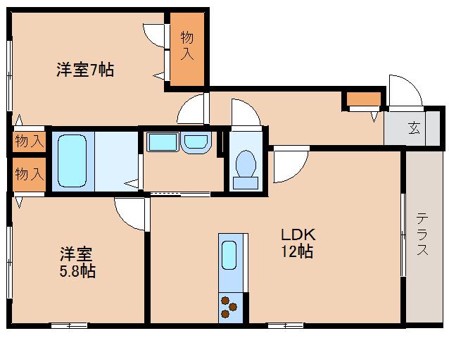グランシャリオ瑠璃(2LDK/1階)の間取り写真