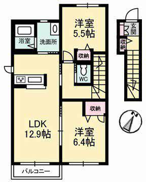 コーポカノン A(2LDK/2階)の間取り写真