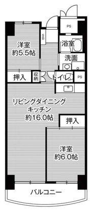 ビレッジハウス香椎浜タワー1号棟(2LDK/2階)の間取り写真