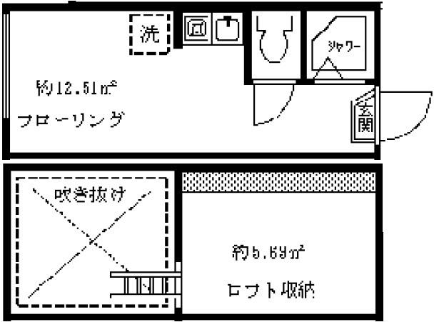 フェリスアルパ(ワンルーム/1階)の間取り写真