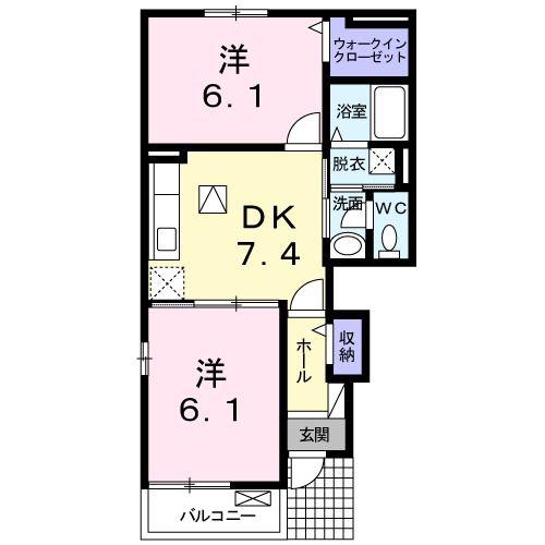 ヴィラ・コスモ(2DK/1階)の間取り写真