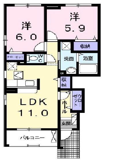 下鴨スタイル(2LDK/1階)の間取り写真