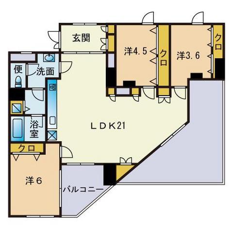 マレッタ唐人(3LDK/3階)の間取り写真