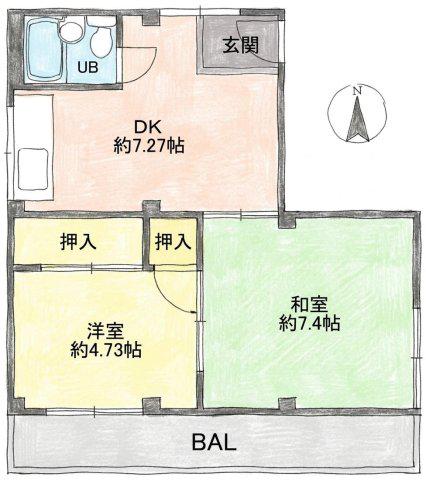 つばき庵(2DK/4階)の間取り写真