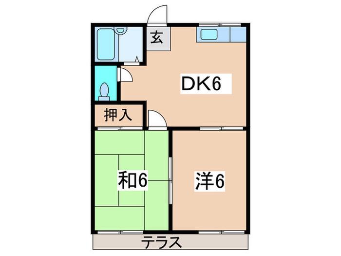ローズメゾン吉原(2DK/1階)の間取り写真