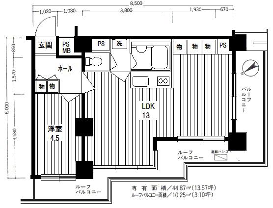 ドルミ五反田ドゥメゾン(1LDK/8階)の間取り写真