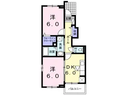 グレイスB棟(2DK/1階)の間取り写真
