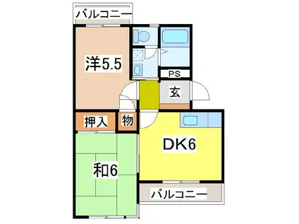 ヒルズオオタケ(2DK/2階)の間取り写真