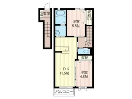 メビュースタウン5A(2LDK/2階)の間取り写真