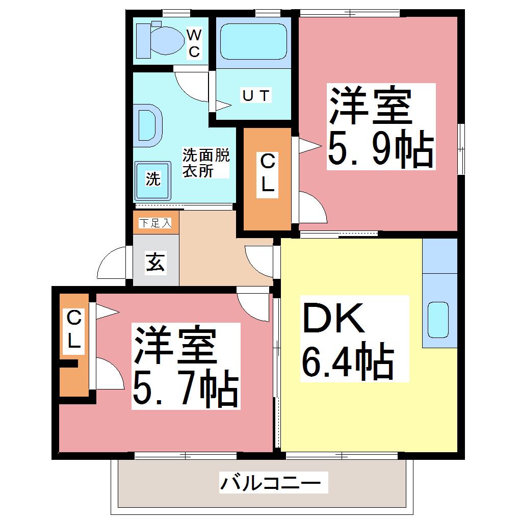 SERENADE A(2DK/2階)の間取り写真