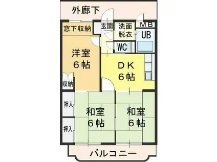 ハイランドマンション多田 1号棟(3DK/3階)の間取り写真